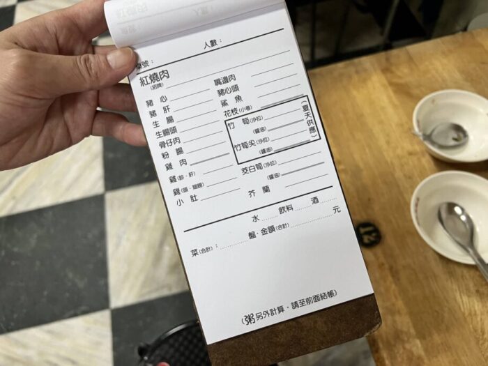 台北・萬華エリア　美食　周記肉粥店のメニュー